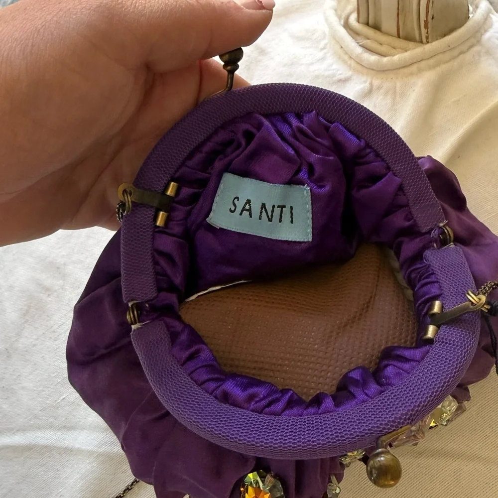 Embellished Purple Evening Wristlet Clutch with Crystal Accents